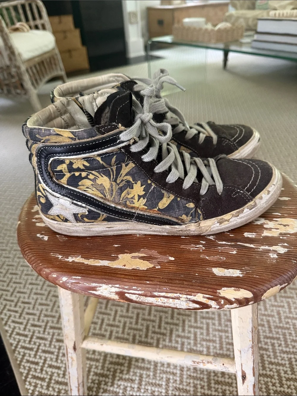 Golden Goose Deluxe Brand Slide High-Top Floral-Print Sneakers